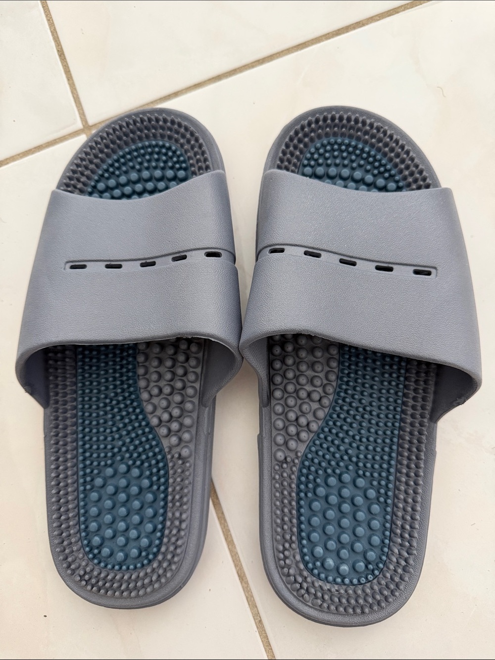 Men's Gray Massage Slide Sandals - Comfortable Slip-On Massage Slippers